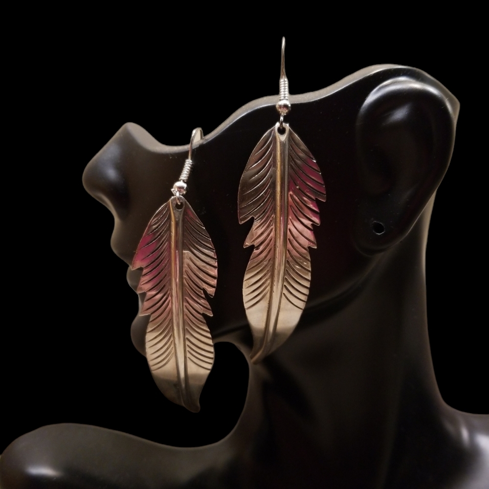 Native American Silver Feather Earrings